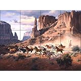 Ceramic Tile Mural Backsplash Western Art Sandstone and Stolen Horses by Jack Sorenson - Kitchen Bathroom Shower (17" x 12.75" - 4.25" Tiles)