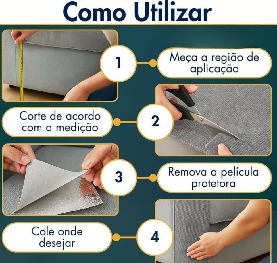 Tapete Arranhador Autoadesivo Premium para Gatos 60x100cm Carpete Resistente Cortável Protetor de Sofá Parede Cama Evita Arranhões Fácil de Aplicar (Preto)