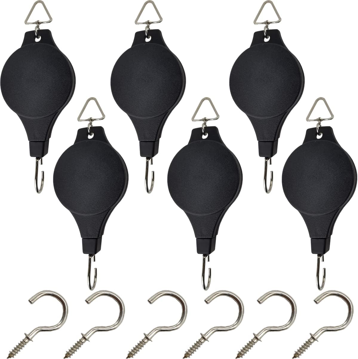 Outdoor Hanging Brackets - TIHOOD 6PCS Plant Pulley Hanger with 6 PCS Metal Ceiling Plant Hooks, Retractable Plant Hook Pulley, Adjustable Heavy Duty Plant Hanging Pulleys for Garden Baskets & Bird Feeder