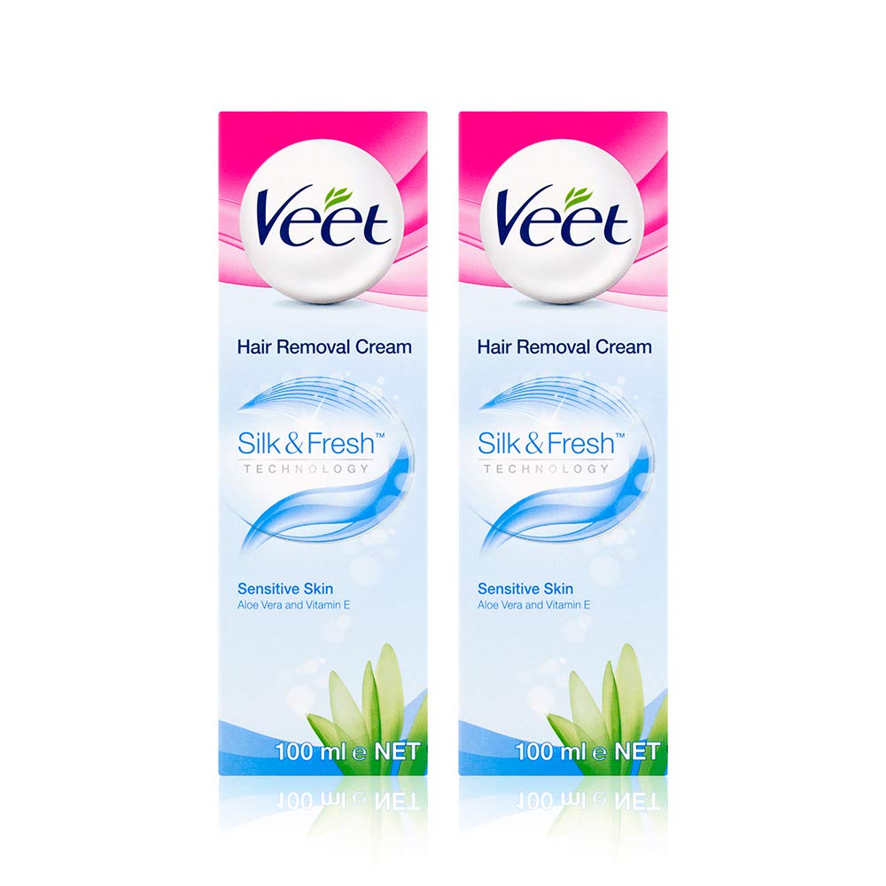 Veet Hair Removal Cream, Legs & Body, Sensitive Skin, 100ml each (pack of 2, 200ml)
