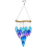 Glass Leaves Wind Chimes for Outdoor Memorial Decor - Unique Wind Chimes for Garden, Yard, Porch & Christmas, Durable Outside Christmas Decoration with Handcrafted Glass Design