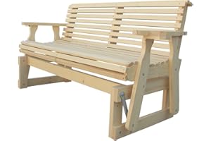 BENEOUYA Porch Glider Heavy Duty 800 LBS 5FT Roll Back Pressure Treated with Cupholders, Wood Patio Glider Chairs Bench with High Roll Back and Deep Contoured 2-Seater for Backyard, Poolside, Garden