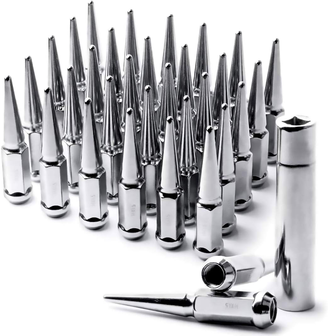 MIKKUPPA M14x1.5 Wheel Spike Lug Nuts, 32 PCS Chrome Spiked Lug Nuts