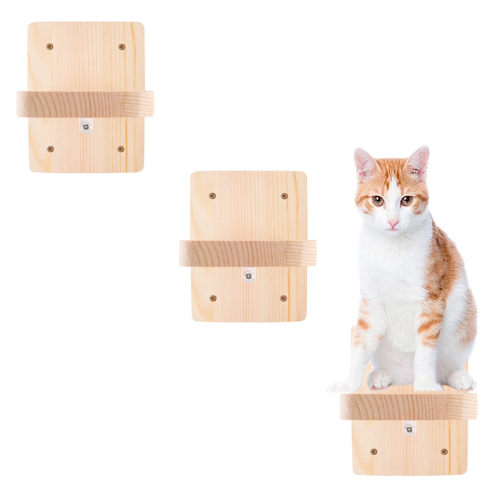 3 PCS Cat Shelves Wall Mounted Wooden Cats Board Shelf, Kitty Activity Wall-Mounted Climber Stairs Kitten Climbing Steps Perch Flat Set, for Climbing