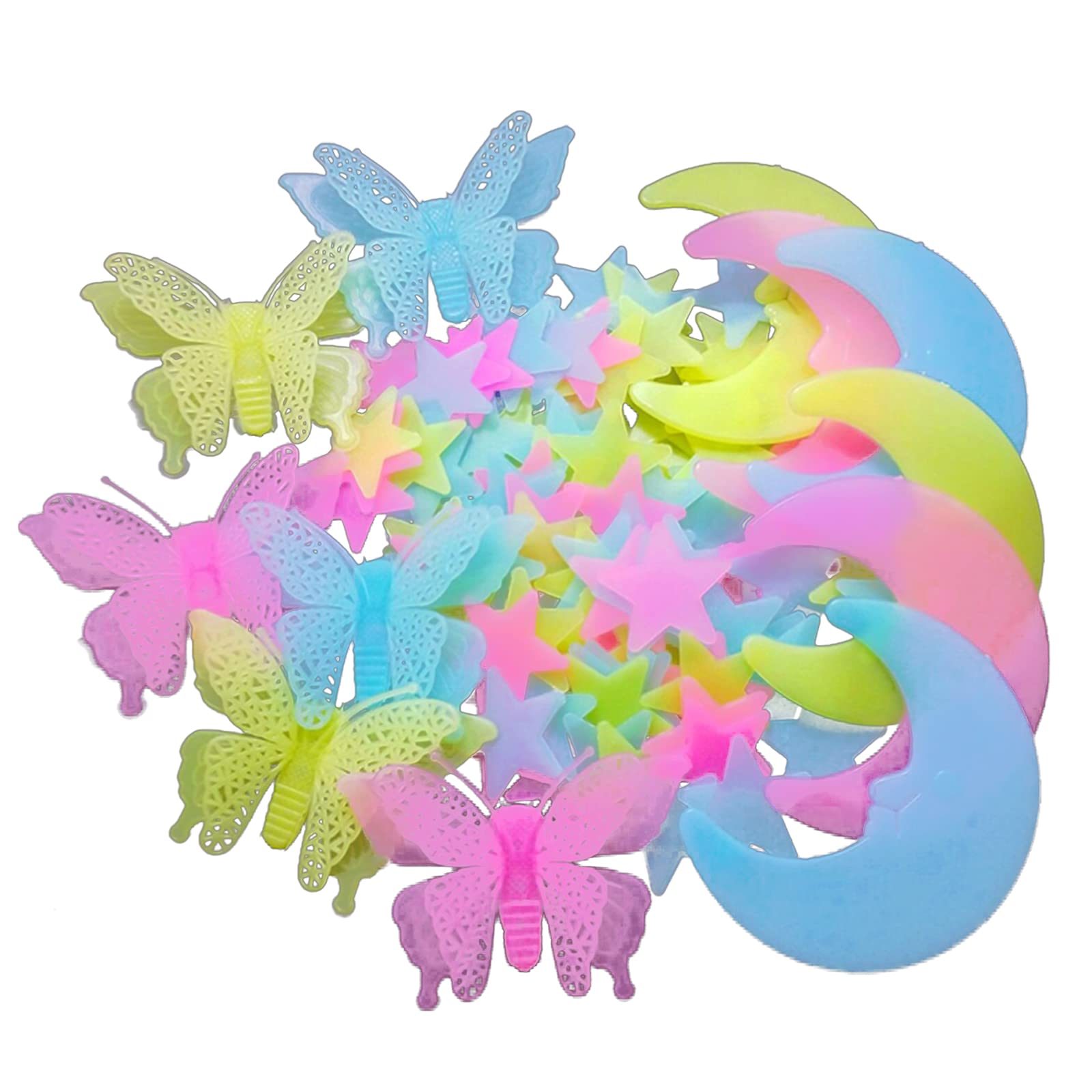 112 PCS Luminous Wall Stickers Set YUTOU 3D Glow in The Dark Stickers Star Moon Butterfly Decals Wall Sticker Wall Decorations for Bedrooms Kids Girl Baby Room Art Home Ceiling Decor