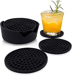Leadfun Silikon Untersetzer, 100% Silikon, Anti-Rutsch Untersetzer, Anti-Überlauf-Design, für Getränke, Bar, Kaffee(6er Set, Schwarz)