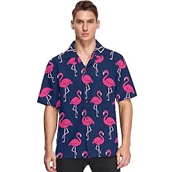 visesunny Hawaiian Shirt for Men Pink Flamingo