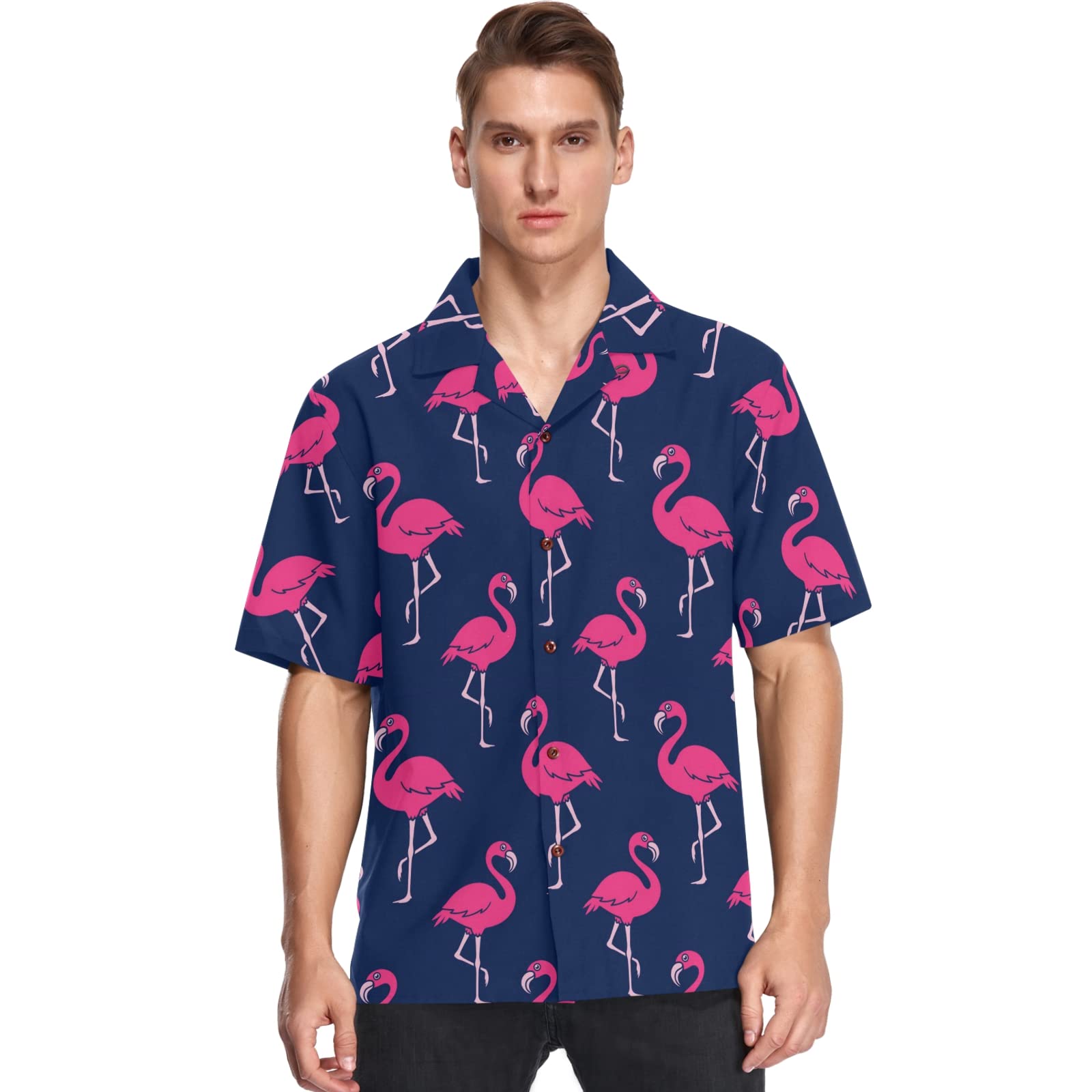 visesunny Hawaiian Shirt for Men Pink Flamingo
