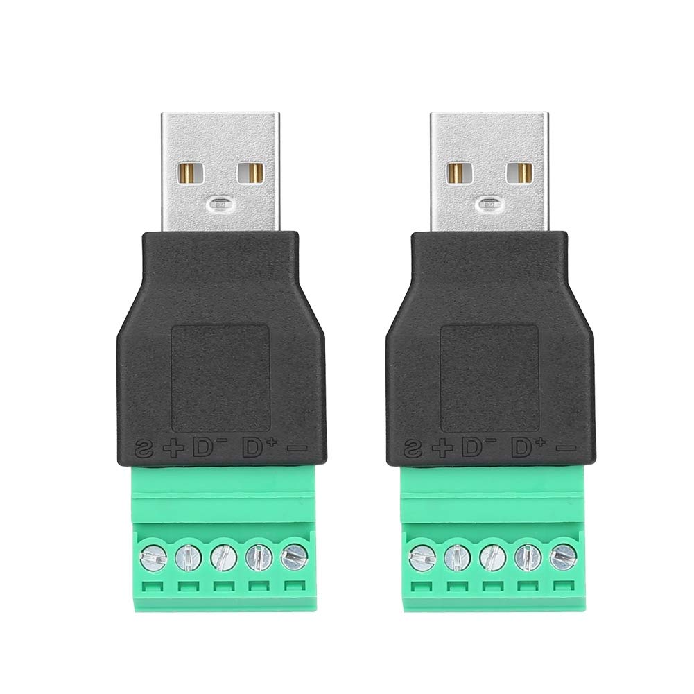 2Pcs USB Male Plug to 5 Pin Screw Terminal Adapter Connector Generator Module Terminal Block
