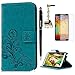 Note 3 Case, Galaxy Note 3 Case - Slim Fit Wallet Flip Embossed Clovers PU Leather Case with Shock-Absorption TPU Inner Cover & Dust Plug Stylus Pen HD Screen Protector by Badalink - Blue