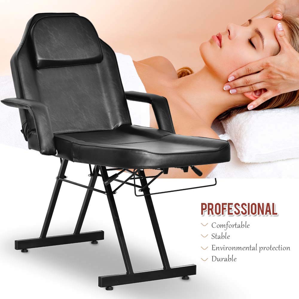 OKAKOPA Spa Tattoo Beds, Facial Massage Table Tattoo Chair Adjustable Salon Beauty Personal Care Equipment Tatsoul Chair with Towel Holder Black: Beauty