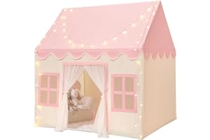Wilwolfer Pink Kids Tent with Padded Mat, Star Lights - Kids Playhouse Play Tents for Toddlers - Kids Play Tent Indoor Toy Ho
