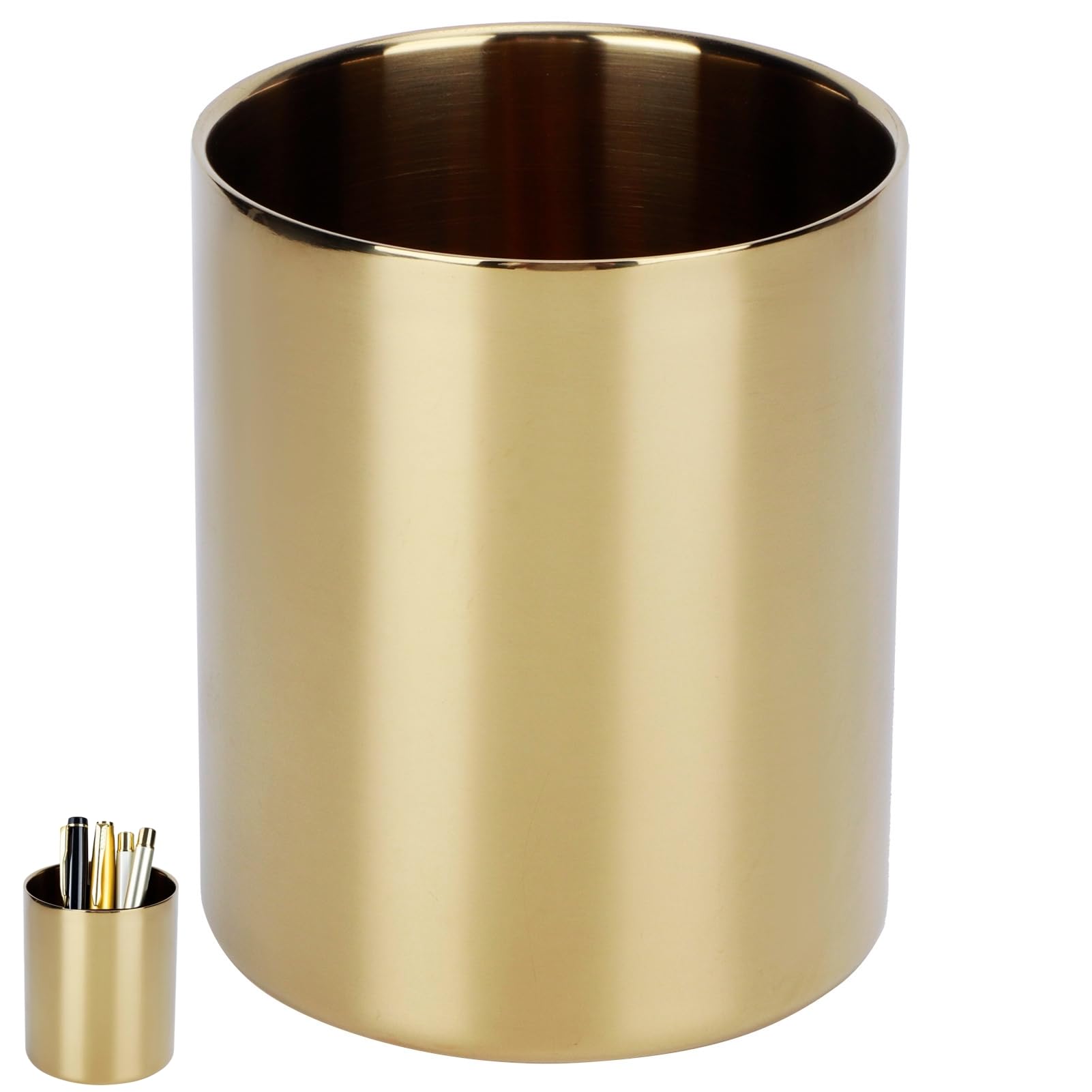 Pen Cup, Pen Holder, Gold Pencil Holder for Desk Pencil Cup Holder Makeup Brushes Pot Desk Stationery Organizer Vases Flower Pot for Office Home10x8.3cm/3.9x3.3in (Gold)