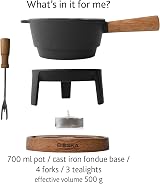Boska Fondue Set Pro S 700 ml Cheese Tea Light Forks Cast Iron Oak Base view 6