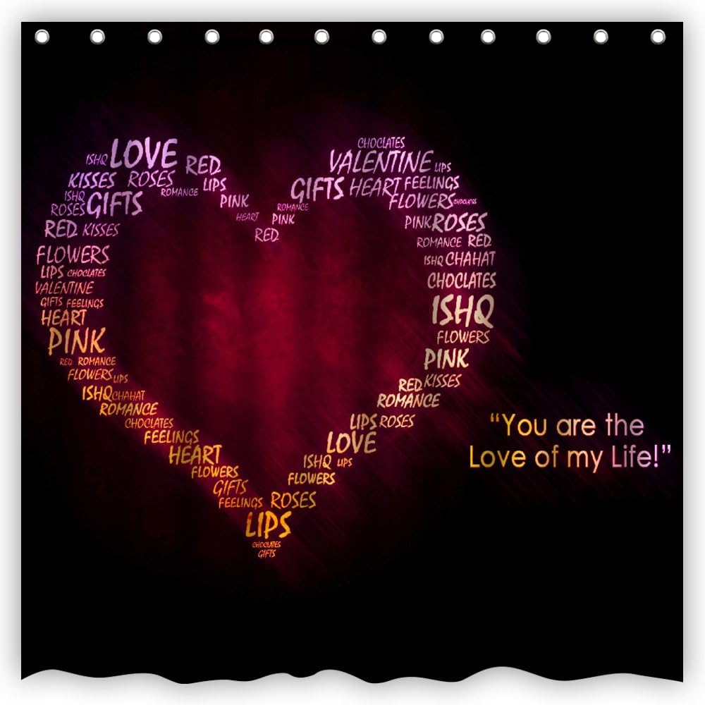 Atwtow Abstract Red Heart Quotes Family Love Bible Verse Sayings Bathroom Shower Curtain,72 x 72-Inch,Unique Waterproof Polyester Fabric Decorative Generic Bath Curtain Designs