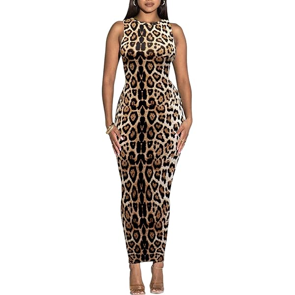 Women's Dresses Leopard Print Cami Bodycon Dress Dress for Women (Color :  Brown, Size : X-Small) at Amazon Women's Clothing store