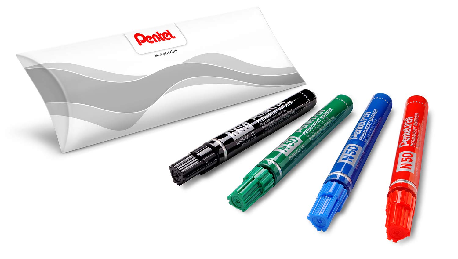 Pentel N50 Permanent Conical Tip Marker 4 Pcs Assorted Colours (Black, Red, Blue, Green)