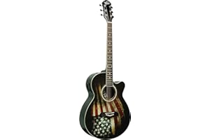 Oscar Schmidt 6 String OG10CE Cutaway Acoustic-Electric Guitar. USA Flag Graphic, Right, (OG10CEFLAG-A)