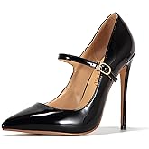 UP2STEP Women Solid Patent Pointed Toe Mary Jane Stiletto Heels Slip on Buckle Strap Shoes Wedding Pumps Dress Party