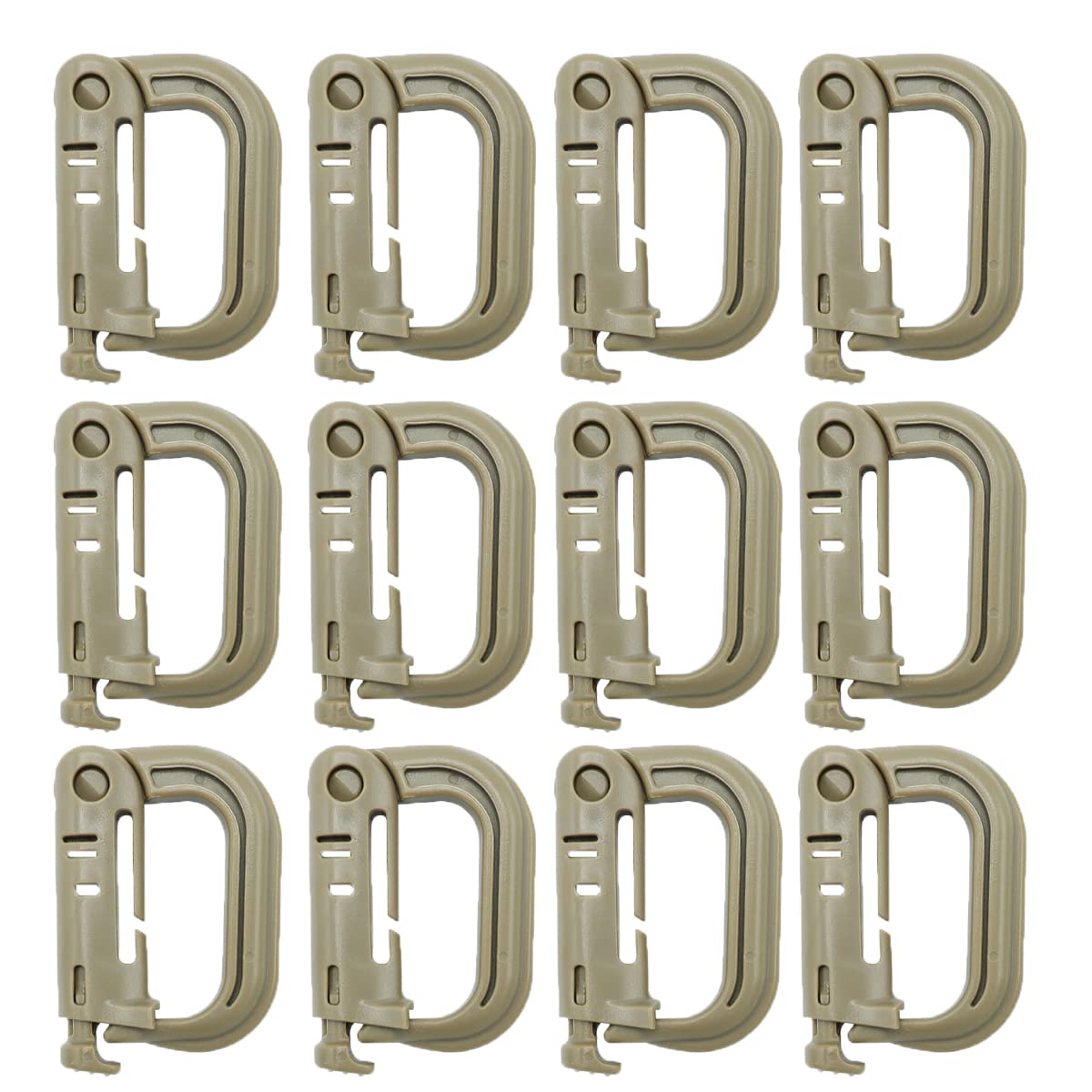 HOUSON 12pcs Tactical Hanging Belt Webbing Carabiner Buckle Molle Strap Nylon Snap Hook Clip, Keychain Keyholder Ring Tactical Backpack Molle Clip for Climbing Hiking Outdoor （khaki）