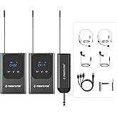 Phenyx Pro Dual Digital Wireless Microphone System, Portable Mini Receiver, 2x15 UHF Frequencies, 2 Bodypack Transmitters, Headset/Lapel Microphone for Singing, Karaoke (PDP-2-2B)