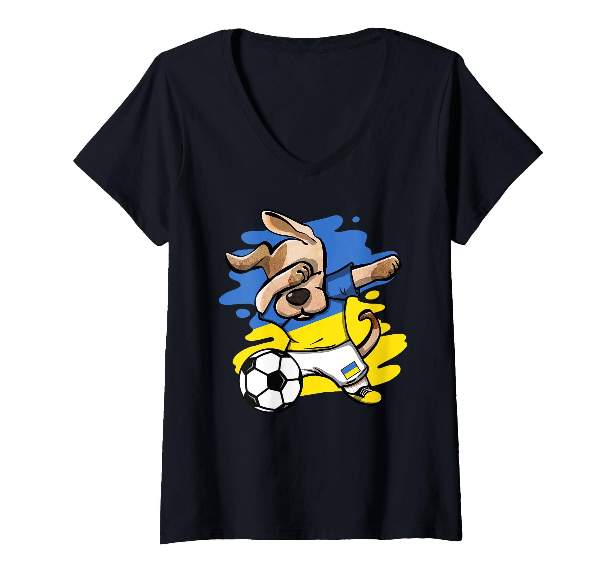 Women's Dab Dog Ukraine Soccer Fans Jersey Ukrainian Flag Football V-Neck T-Shirt