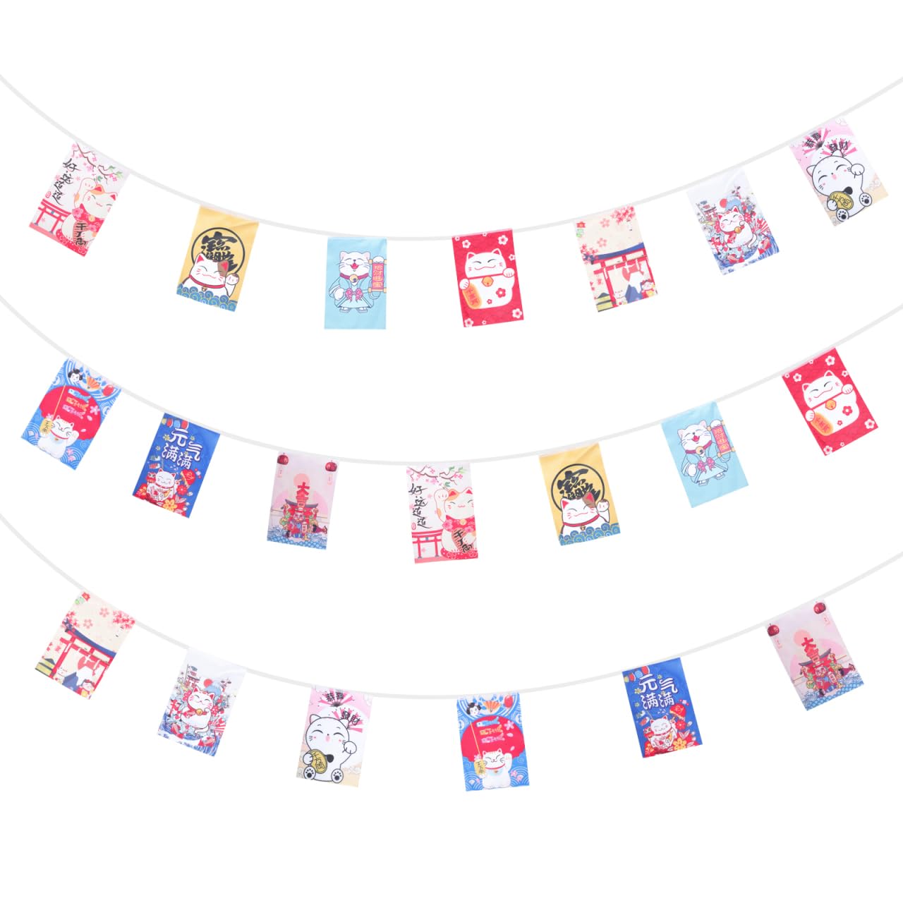 Amosfun Japanese Lucky Cat Banner Maneki Neko Bunting Flag Izakaya Hanging Banner Kawaii Japanese Bunting Garland for Restaurant Doorway Home Decoration