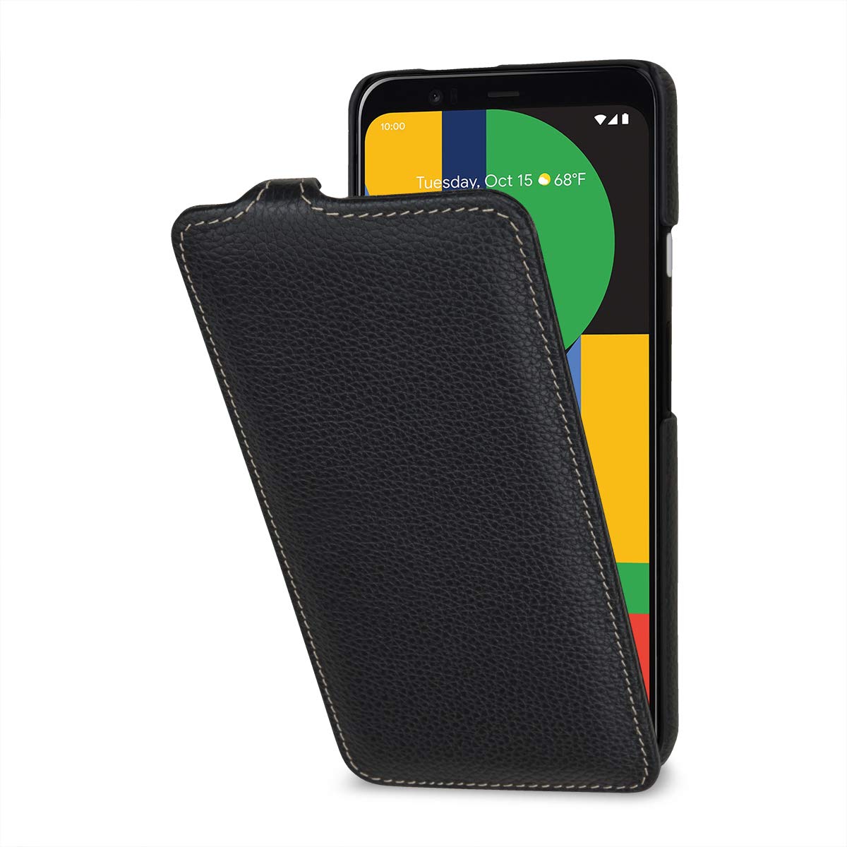 StilGut Slim Vertical Flip Case for Pixel 4 XL (2019), Genuine Leather Pixel 4 XL Case, Black