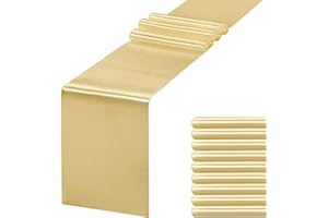 JEVIX 10 Pack Satin Table Runner 12 X 108 Inch Silk Table Runner for Party,Wedding, Birthday, Banquets,Decoration(Light Gold)