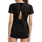 BUNNEI Women’s Short Sleeve Mesh Athletic Tops Open Back Workout Running Tank Tops