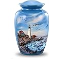 Lighthouse Urn - Full Size Portland Head Lighthouse Cremation Urn – Adult Urns for Men and Women – Ocean Blue Funeral and Memorial Urns for Human Ashes Upto 210 Lbs with Velvet Bag (Large)
