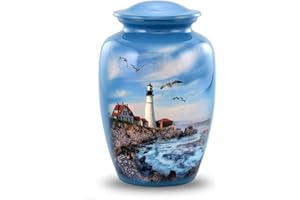 Lighthouse Urn - Full Size Portland Head Lighthouse Cremation Urn - Adult Urns for Men and Women - Ocean Blue Funeral and Mem