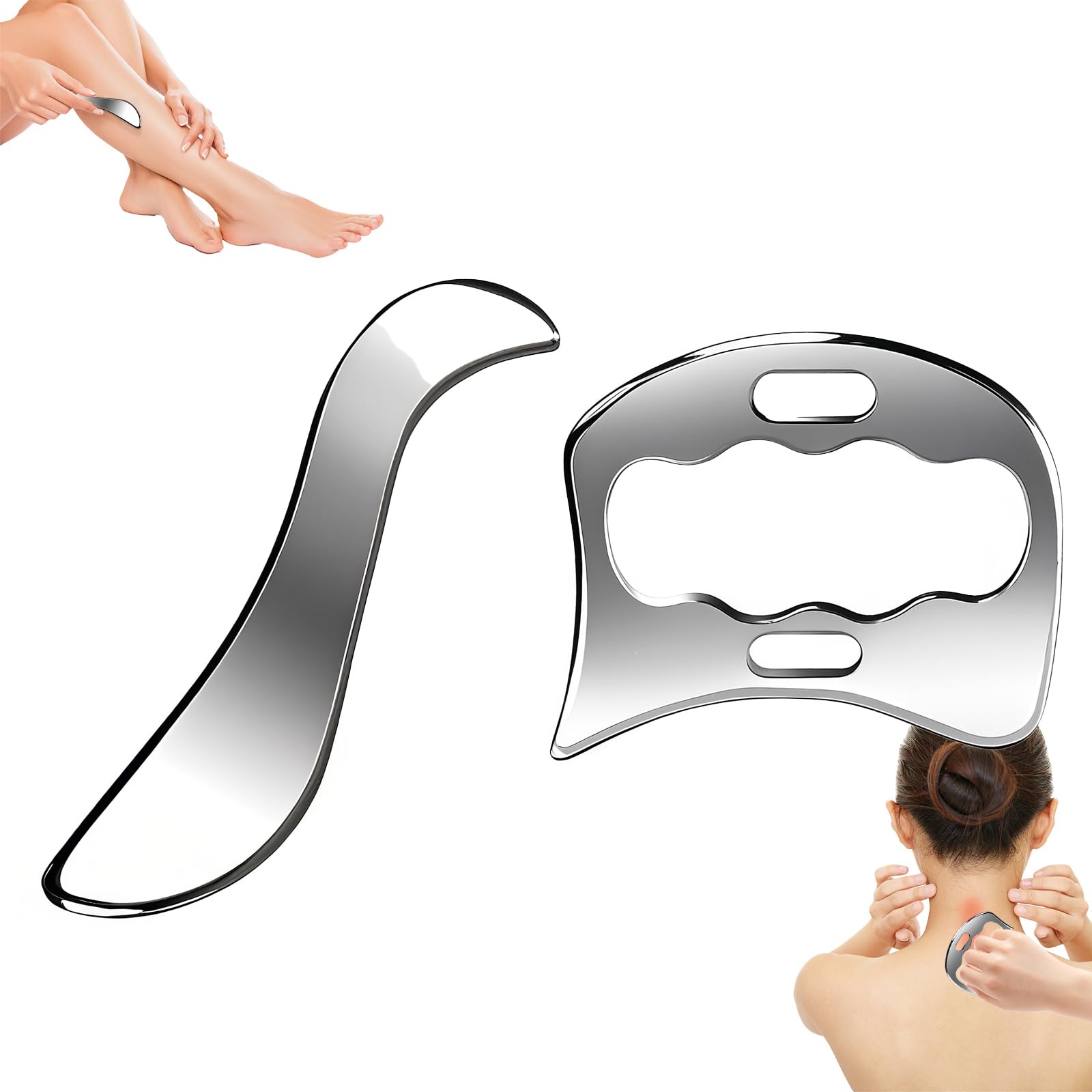Photo 1 of 2-in-1 Stainless Steel Gua Sha Muscle Scraper Tool Set - for Myofascial Release, Physical Therapy & Deep Tissue Massage?S&D?