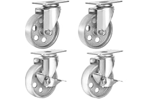 ONLINE BEST SERVICE 4 All Steel Swivel Plate Caster Wheels w Brake Lock Heavy Duty High-gauge Steel Gray (4" Combo 2x swivel with brake, 2x swivel)