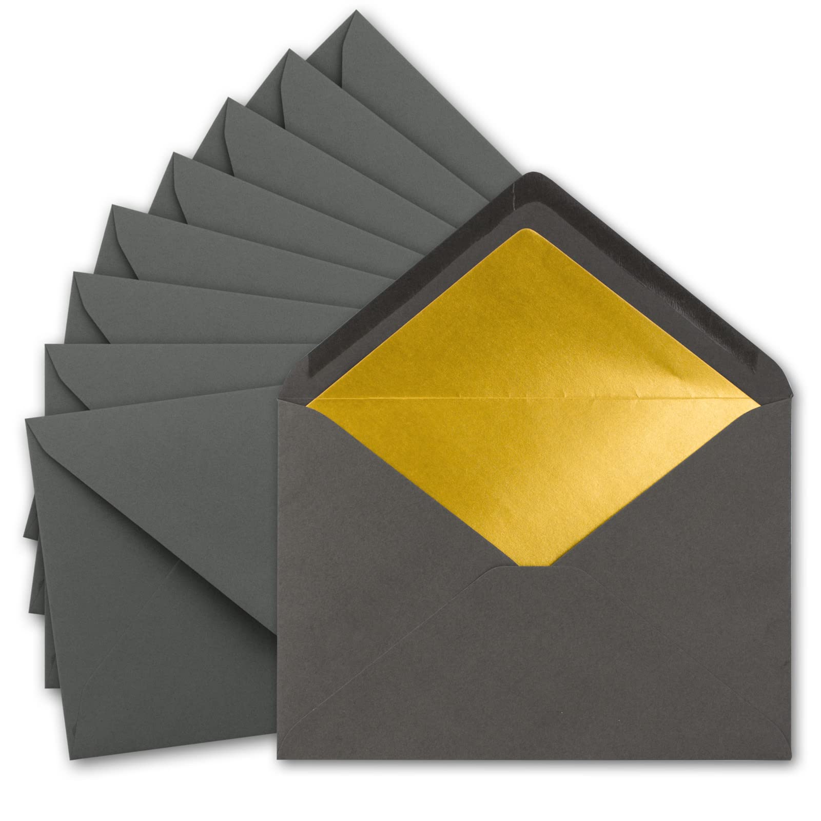 50 x metallic gold lined envelopes DIN C5, anthracite, 156 x 220 mm, wet seal with pointed flap - FarbenFroh by Gustav Neuser.