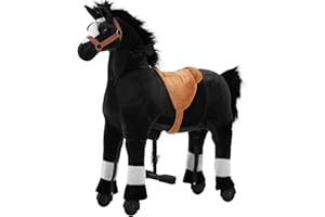 Pipleo Ride on Horse for Big Kids, Riding Horse Rider Mechanical Walking Action Plush Animal for 4 to 9 Years, No Battery or Electricity, Max Load 165 LBS Black