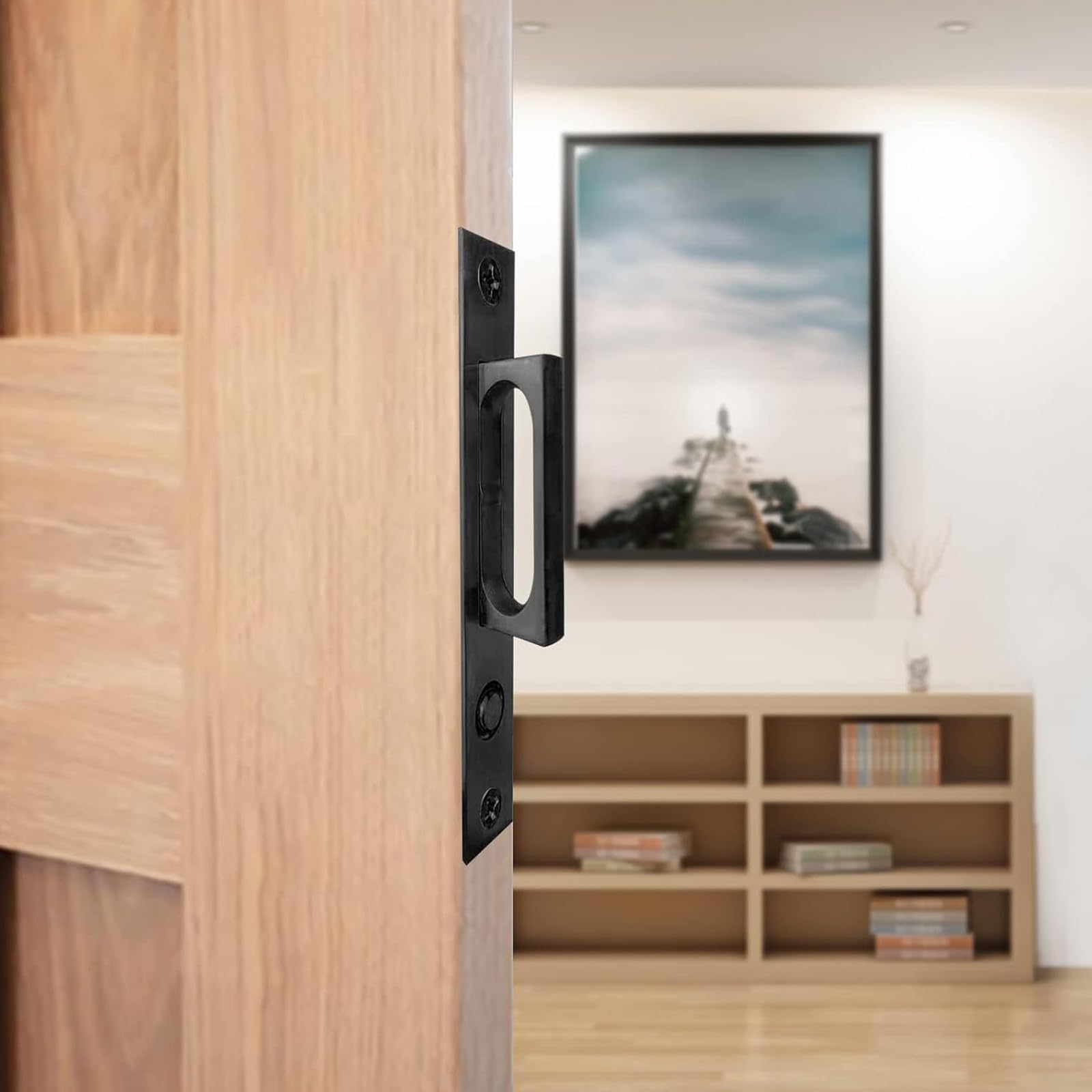 betensh Pocket Door Edge Pull Brushed Nickel Push Automatic Bounce Switch Hidden Handle Sliding Door Pull Hardware,Black