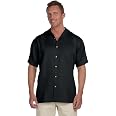 Harriton Men's Bahama Cord Camp Shirt - Two-Tone Black & Creme, Wrinkle-Resistant Rayon Blend - View #10