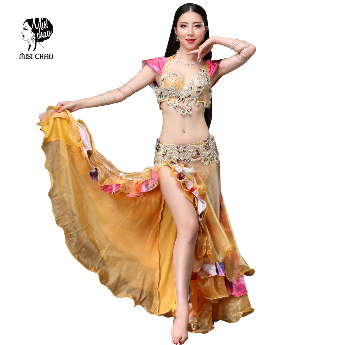 新発売の 豪華なベリーダンス衣装セット ３点セットビーズ刺繍プロ仕様ダンス服 高級演出服 B07grvbwzy Medium ゴールド ゴールド Medium 代引不可 Jovemcj Com