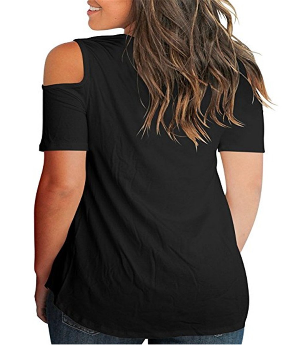 FELACIA Women\'s Casual T Shirt V Neck Cold Shoulder Tops Short Sleeve Tshirt