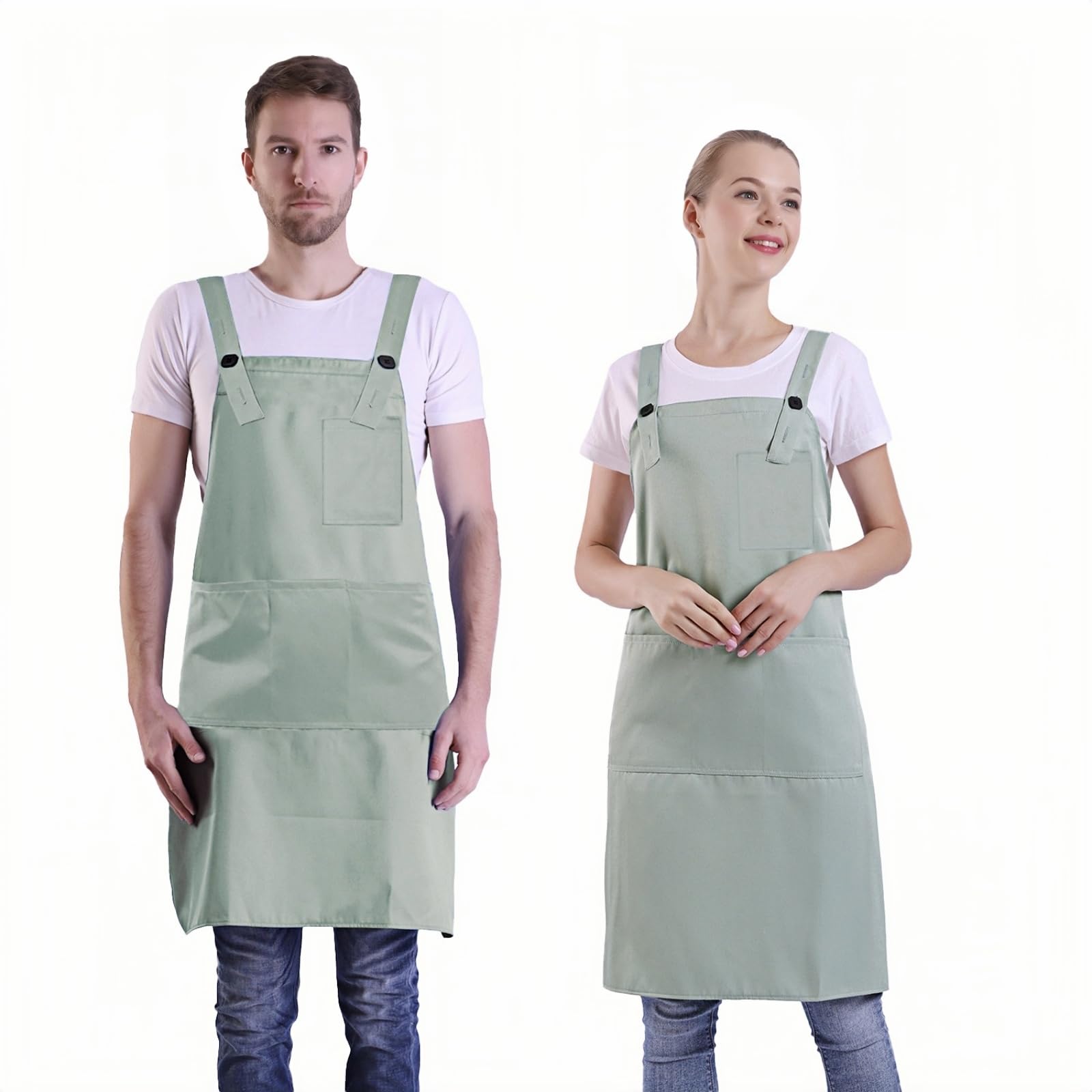 BIGHAS H Back Style Apron with Pocket for Women, Men Adjustable Large Size Comfortable, Kitchen, Home, Cooking 12 Colors (Gossamer Green)