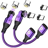 EndlesShine USB C Magnetic Adapter PD 240W 6" 2 Pack & 6 Tips, Can Be Type-C Cord Into Right Angle Magnetic USB C Charging Cable, 9PIN Magnet Charger USBC 90 Degree Adapter 180 & 360 Rotation(Purple)