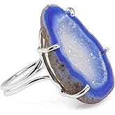 Dazzle Appeal Geode Ring Set with Agate and Quartz Crystals,Stone Sizes 25-30mm