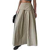 Milumia Women's High Waisted Flared A Line Maxi Skirt Elegant Loose Fit Long Skirts