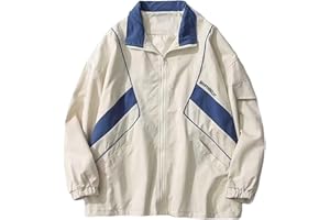 Wyeysyt Women's Y2k Jacket Zip Up Lightweight Windbreaker Jacket Varsity Oversized Sport Jacket Y2k Clothing 90s Jacket