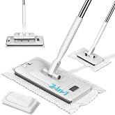 2-in-1 Hands Free Flat Mop,Disposable Dust Mop with 47" Long Handle | Snap-Grip Lazy Mini Mops for Floor Cleaning,Click Mop to Use with Any Cloth,No-Touch, Multi Surface Floor Cleaning