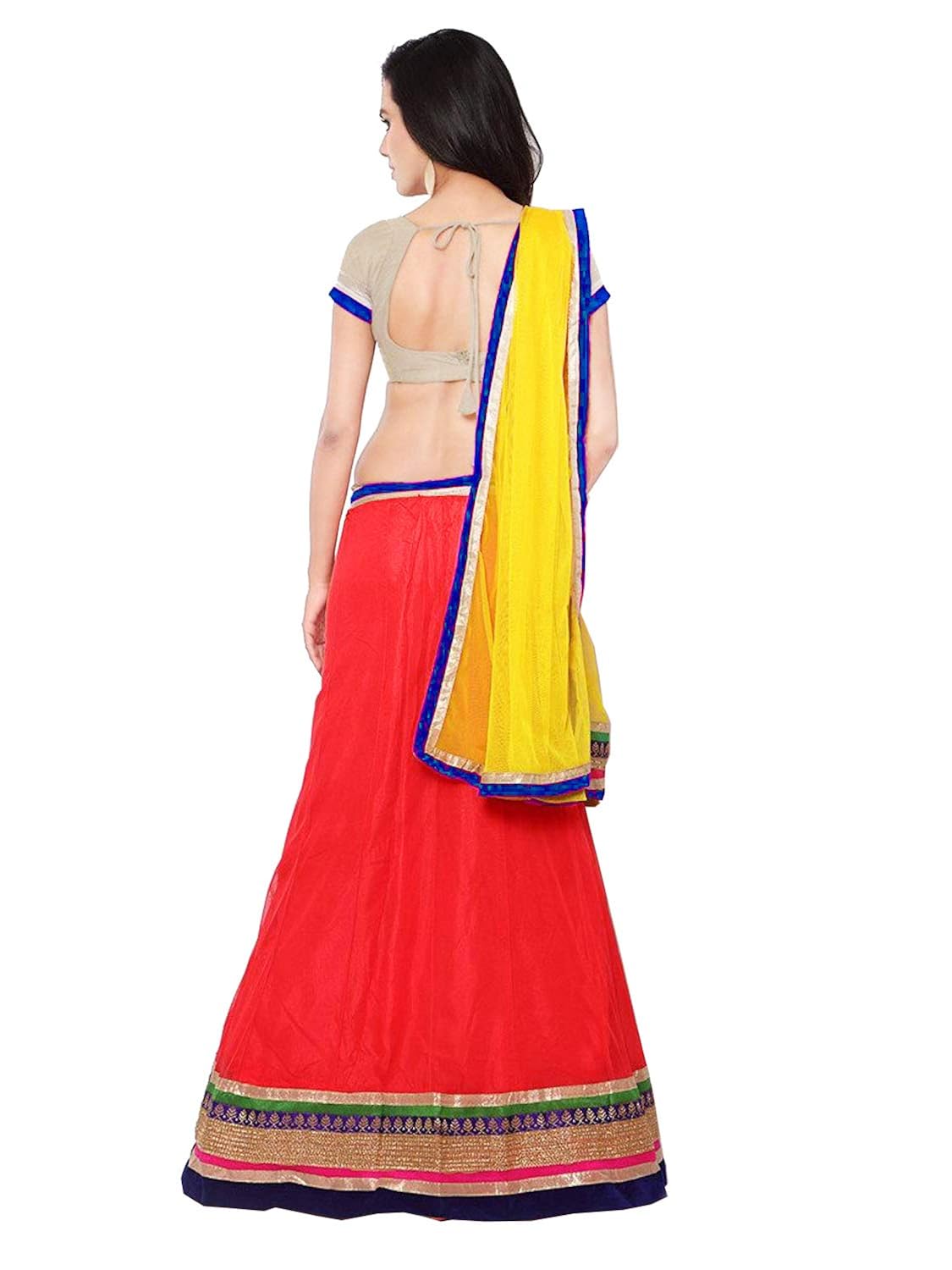 mira creation women's net a-line lehenga choli (kedar red,free size, semi-stitched)