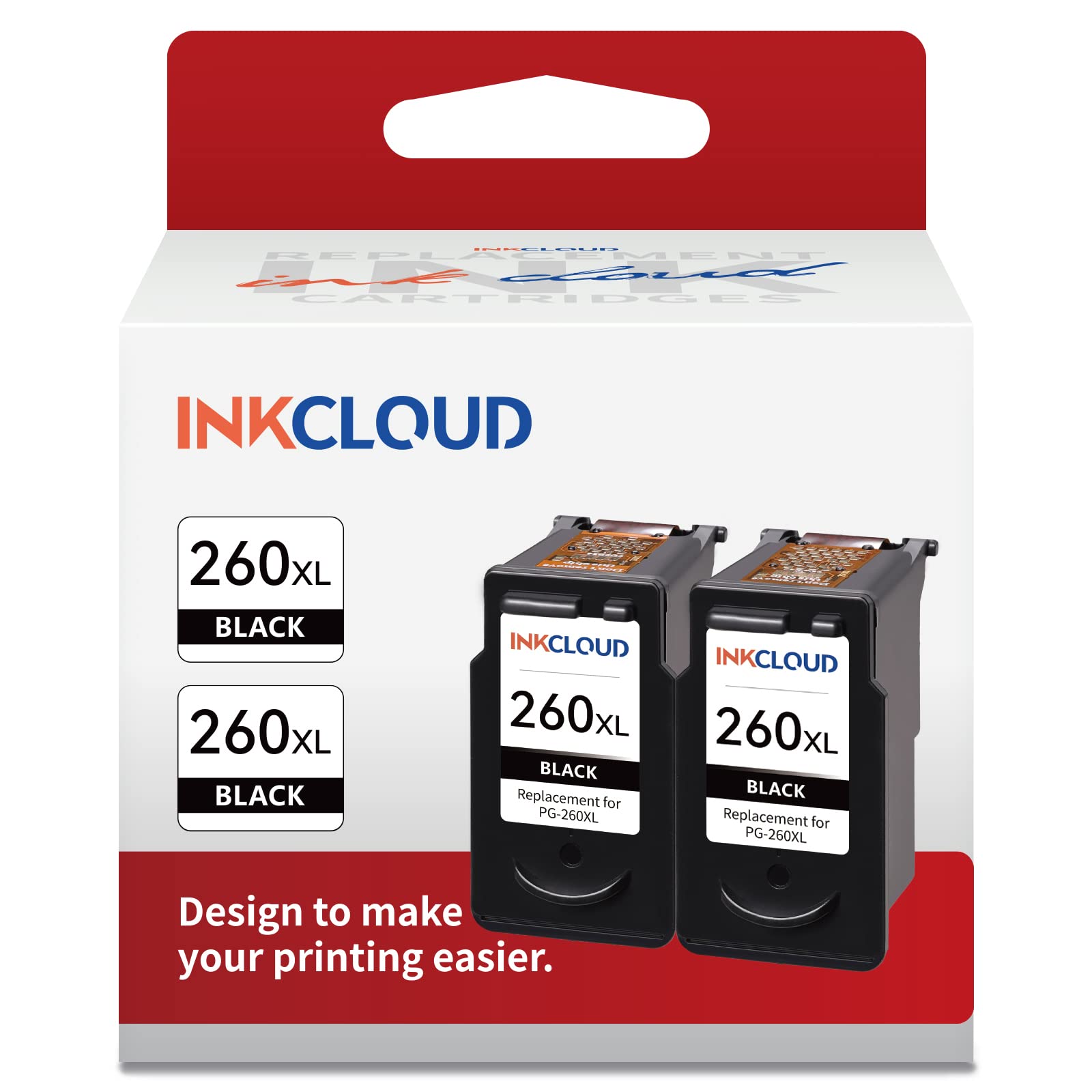Photo 1 of INKCLOUD Compatible Black Ink Cartridges Replacement for Canon 260XL PG-260 XL for PIXMA TS5320 TS6420 TR7020 TR7020a TS6420a All in One Wireless Printer (Black, 2-Pack)