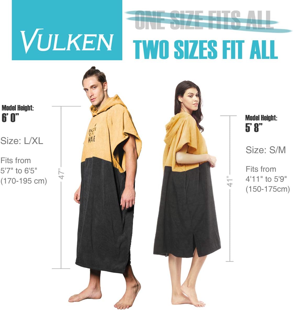 Vulken Extra Large Yellow Thick Hooded Beach Towel Changing Robe. Surf Poncho Men for Easy Change in Public. Quick Dry Microfiber Towelling for The Beach, Pool, Lake, Water Park. L/XL: Kitchen & Dining