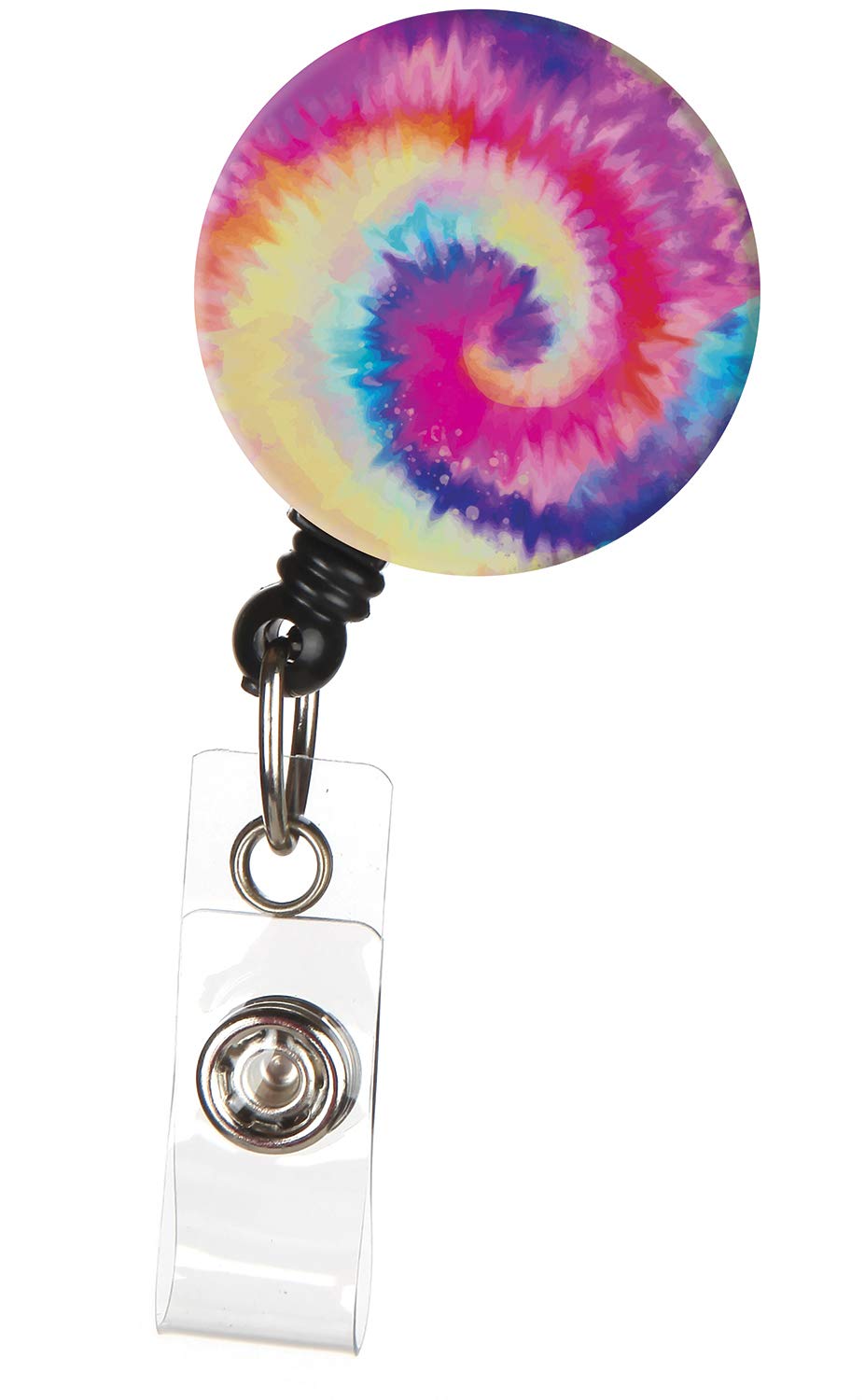 Rainbow Tie Dye Retractable ID Button Badge Reel with Swivel Clip